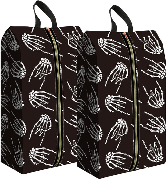 2pcs Shoe Organizer for Travel, Packing Shoe Travel Bags, Cute Shoe Bag with Zipper & Handle, Portable Travel Essentials for Women and Men Skull Finger