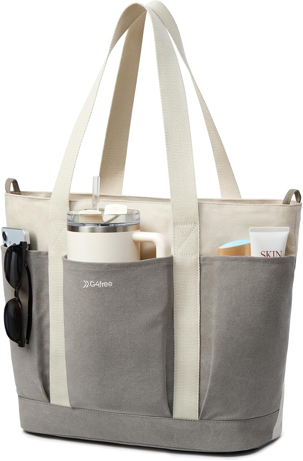 G4Free Large Canvas Tote Bag for Women with Zipper Fit 15.6" Laptop, Everything Tote Bags with
