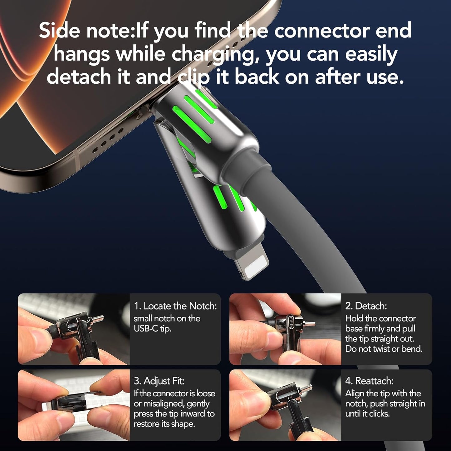 MFish 4-in-1 Universal USB Charging Cable with Carrying Case – 240W Max Fast Charger Cord, USB-A, Dual USB-C & Lighting, for iPhone 14/15/16/17 Series, iPad & MacBook and More(Grey, 6.6Ft)