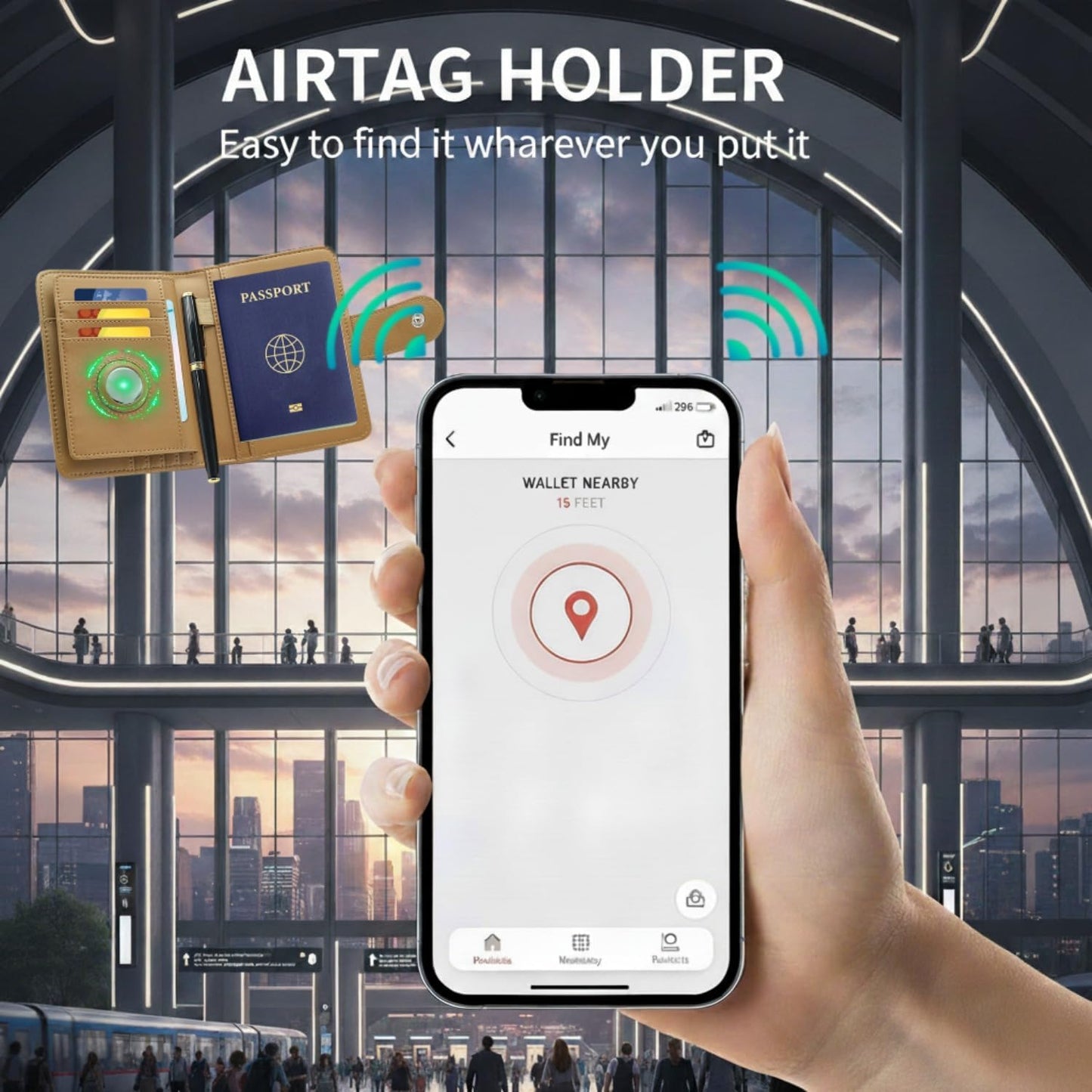 RFID Blocking Leather Passport Holder for Travel, Airtag Passport Wallet for Men and Women, Cards, Passport, Tickets, Cash, Photo and Sim Card Pen Slot (Apricot)