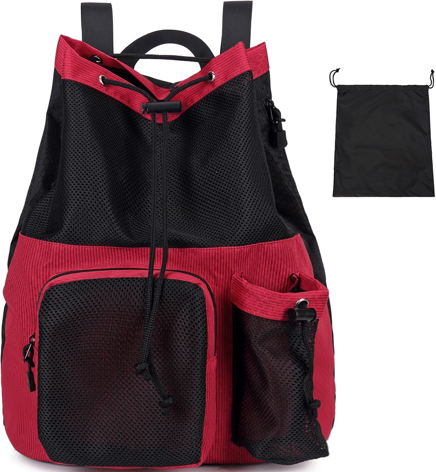 Lohol Large Mesh Drawstring Backpack with Shoe Bag, Durable Swimming String Sack with Handle for Sports Gym Yoga Beach Travel