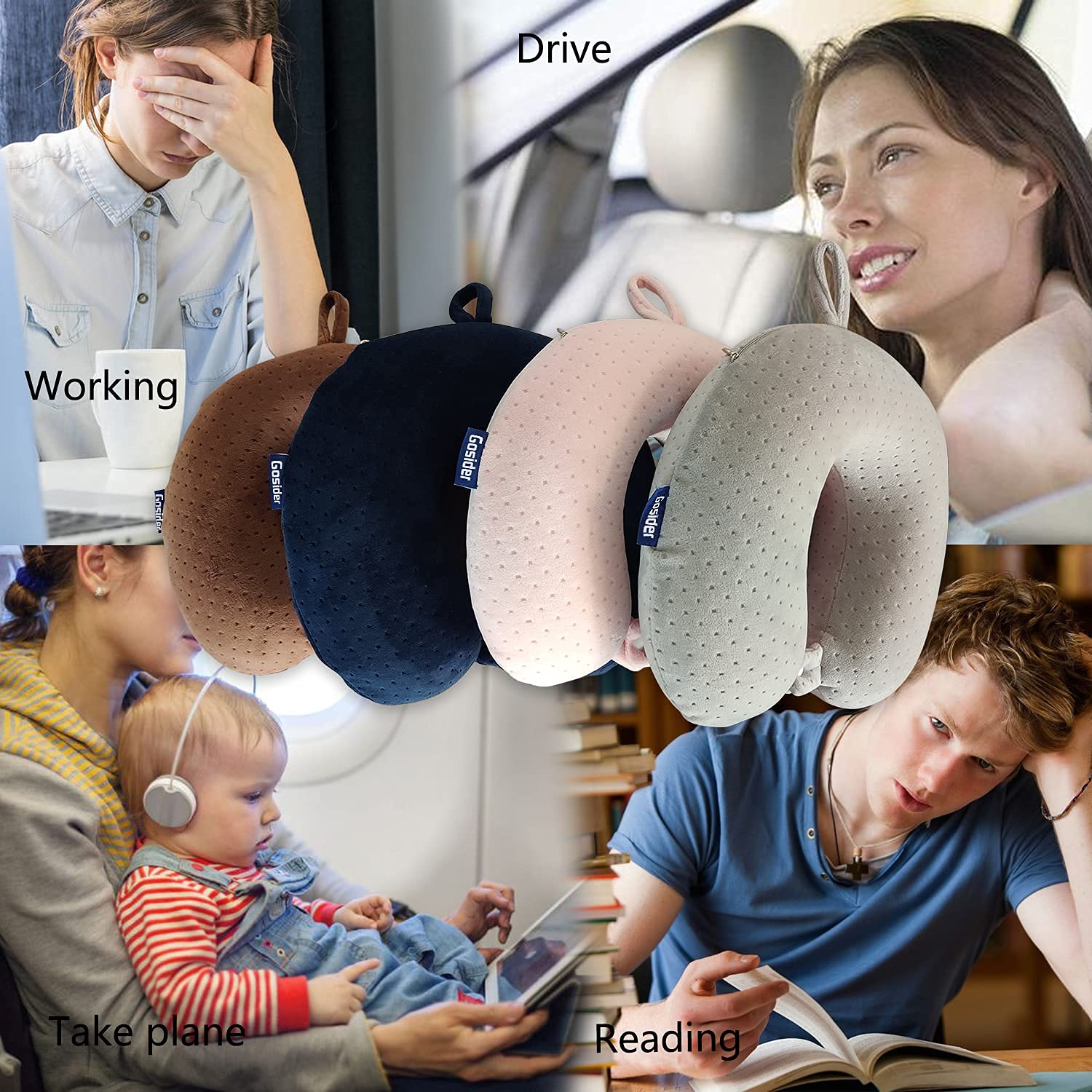 Gosider Neck Pillows for Sleeping Travel Pink Travel Pillow Comfortable U Shape Memory Foam Pillows