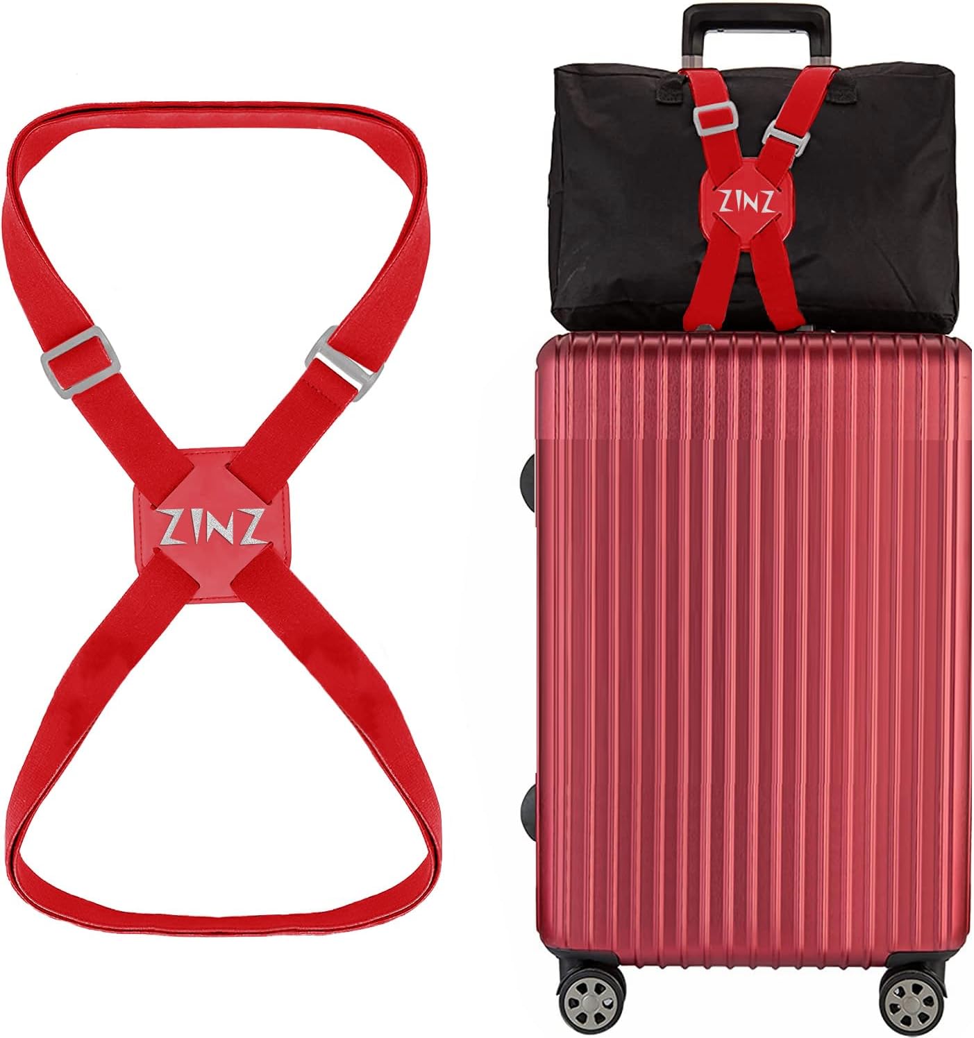 ZINZ Luggage Strap, High Elastic Suitcase Belt Adjustable Bag Bungees for Easier Travel，Red