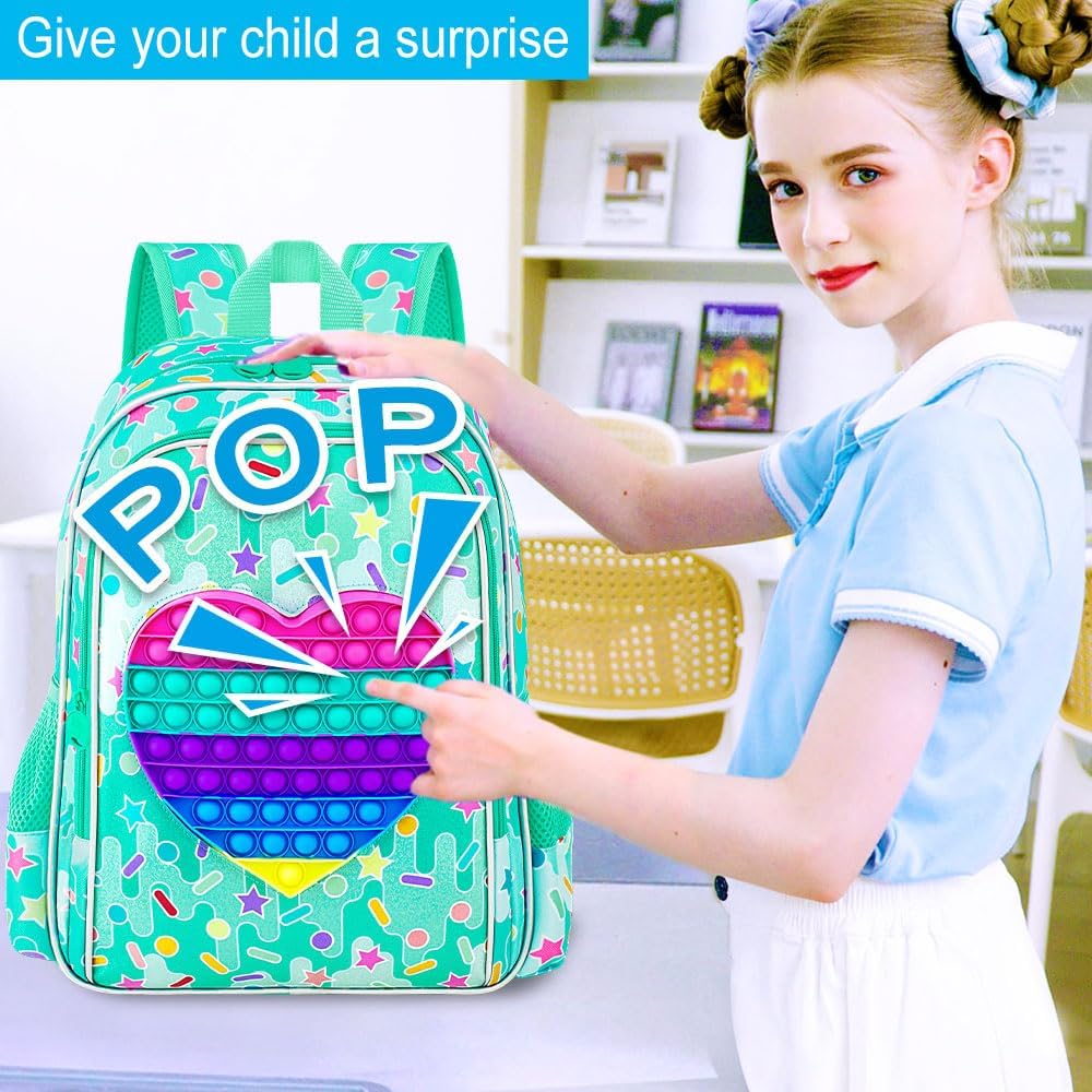 CCJPX 3PCS Backpack for Girls, 16”Kids Water Resistant Elementary Preschool Kindergarten School Bookbag with Lunch Box - Green