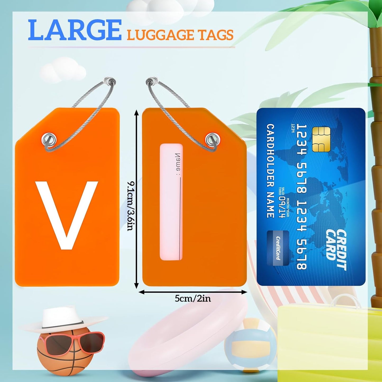 8 Pcs Initial Letter A-Z Luggage Tags Silicone Suitcase Instrument Tag with Name Card and Stainless Steel Loop(Letter V,Orange)