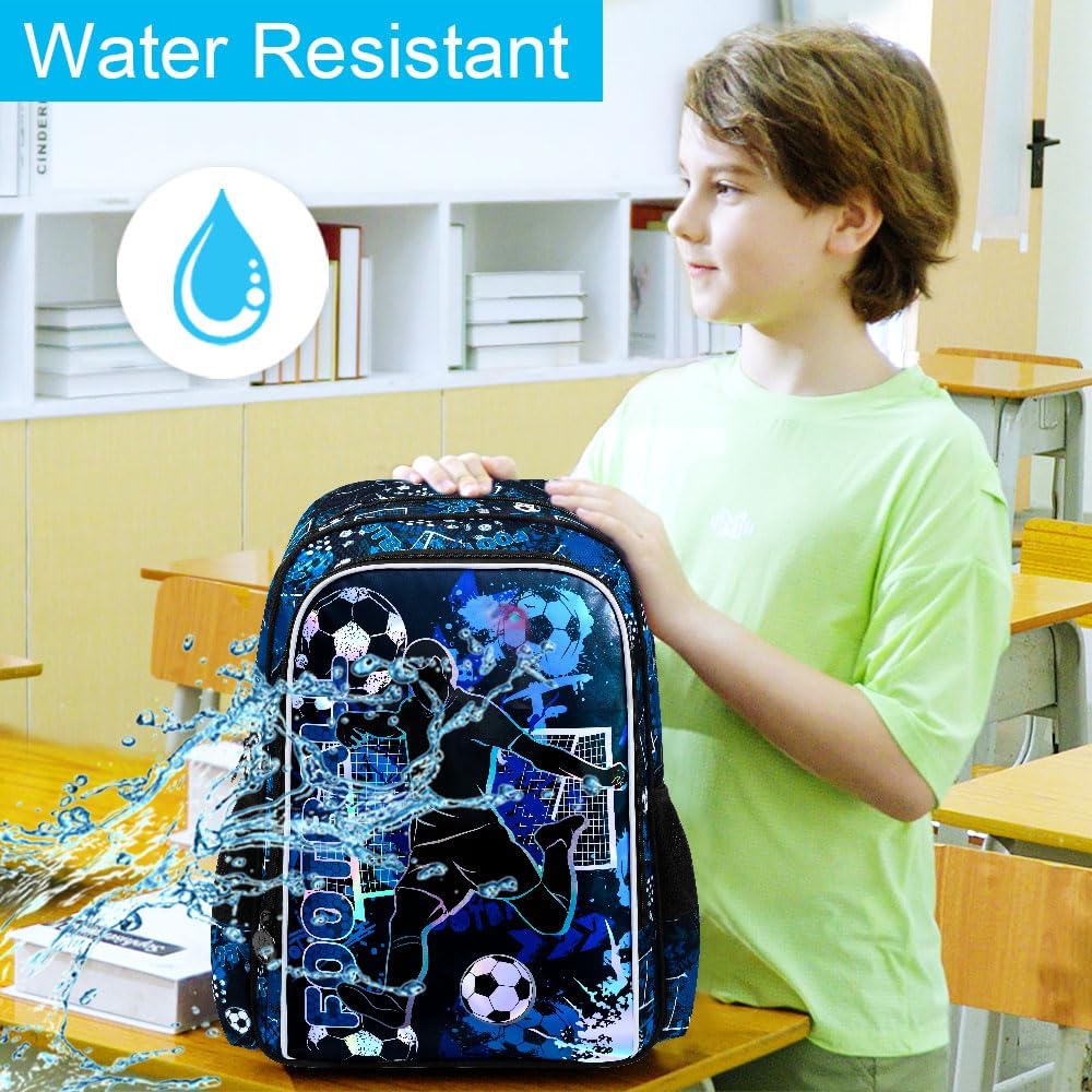 AGSDON 3PCS Kids Backpack for Boys, 17" Football Backpacks with Lunch Box, Water Resistant and Lightweight Bookbag for Teenagers