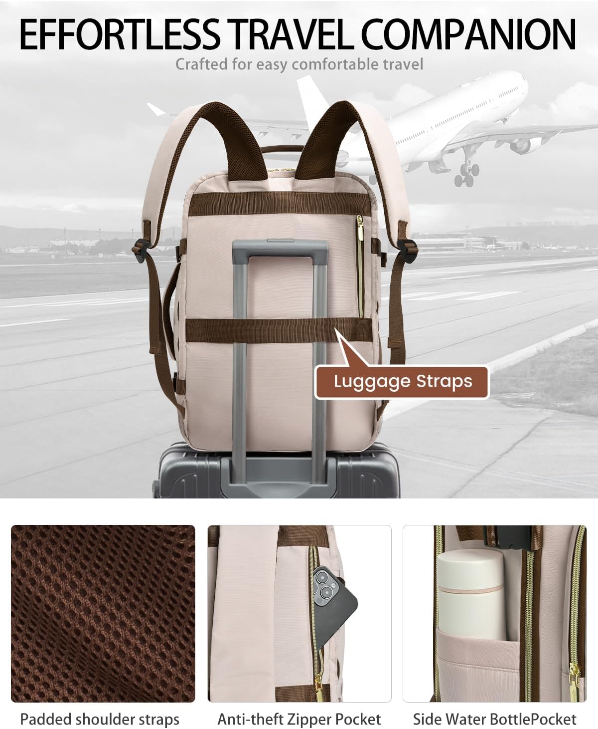 40L Travel Backpack for Women, Carry On Bag Flight Approved, Waterproof Backpack with 3 Packing Cubes, Weekender Personal Item Bag for Airplane Travel Essentials, TSA Approved