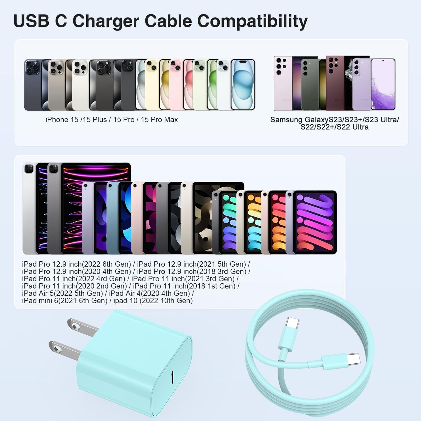 iPhone 16 15 Fast Charger 10ft, USB C Charging Block and Long Type C to C Cable Cord, Wall Plug Power Adapter Cube Brick for Apple 16 Pro Max/16 Pro/15 Plus/15 Pro Max/iPad 12.9/11 inch/Air/Mini-Green