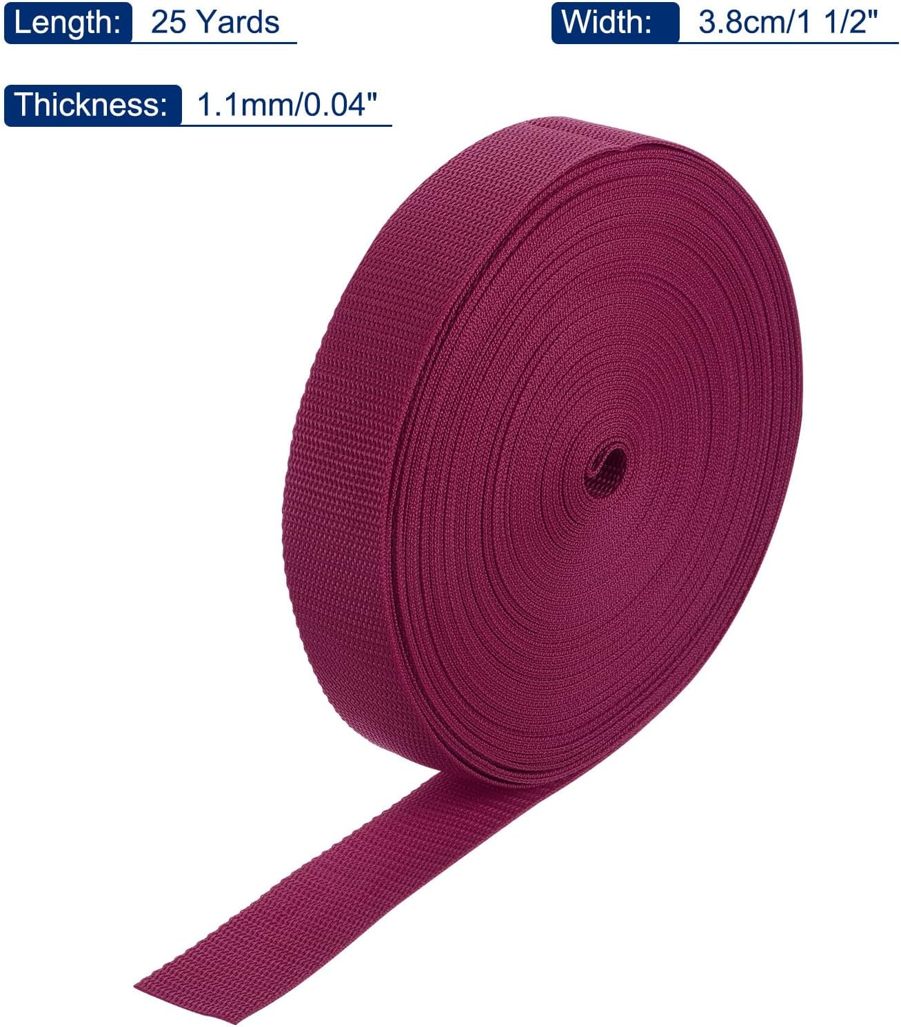 MECCANIXITY Lightweight Polypropylene Webbing Strap 1 1/2" 25 Yard Backpack Strapping Band Dark Red for Outdoor Luggage Cargo Straps