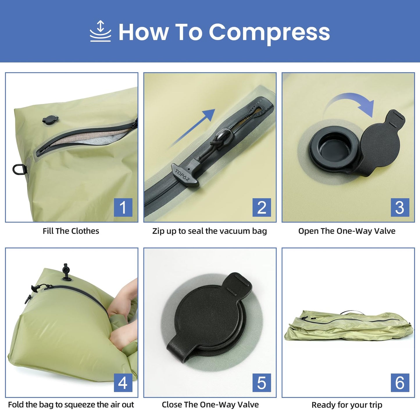 BAGAIL TPU Vacuum Bag for Travel, Reusable Compression Bag with IPX8 Waterproof Zipper, Save Space