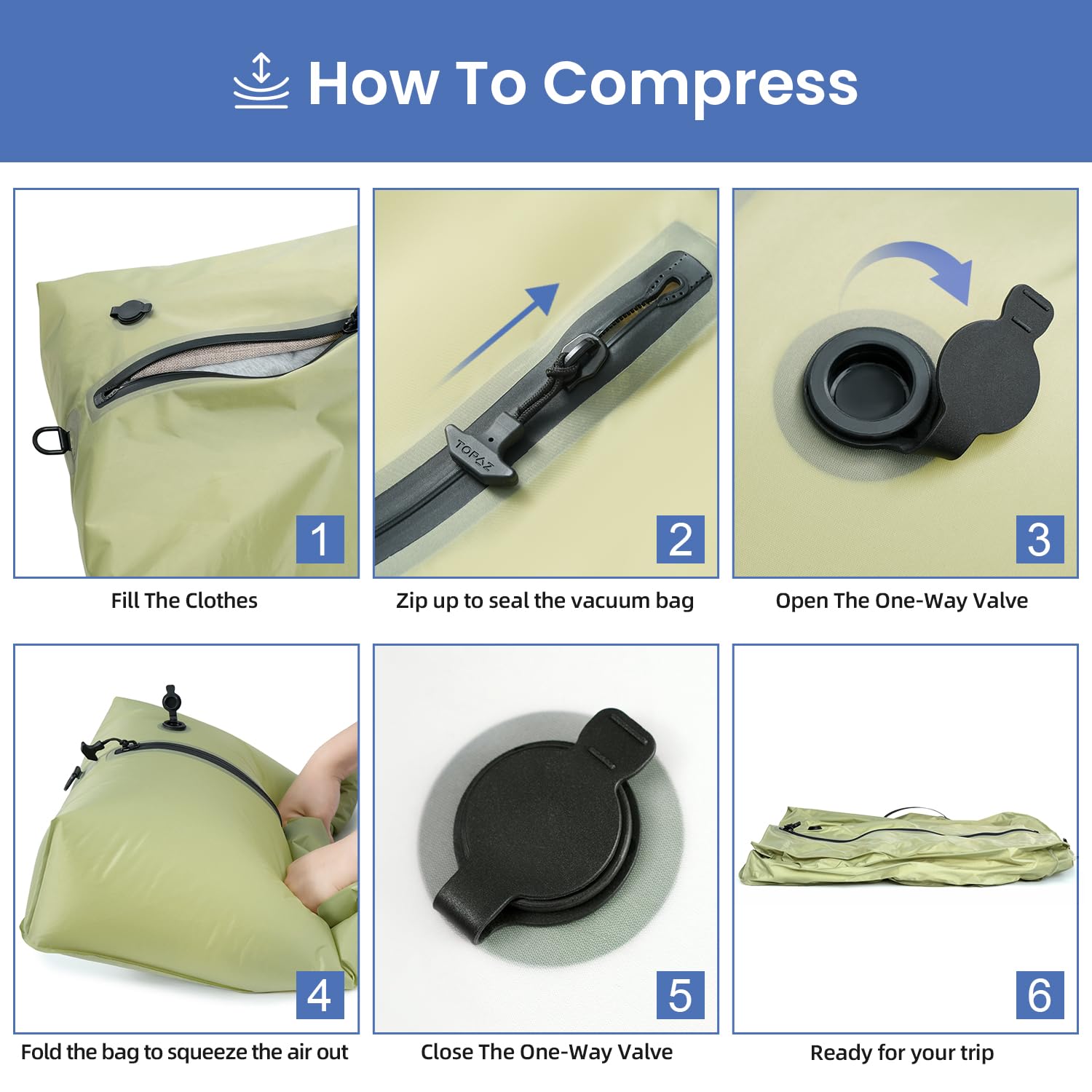 BAGAIL TPU Vacuum Bag for Travel, Reusable Compression Bag with IPX8 Waterproof Zipper, Save Space