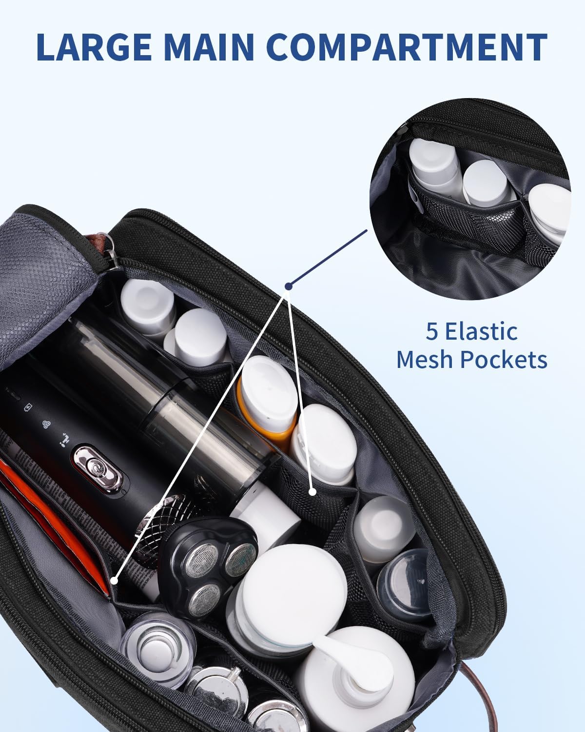 WANDF Toiletry Bag for Men Travel Toiletry Organizer Canvas and Leather Dopp Kit Water-Resistant