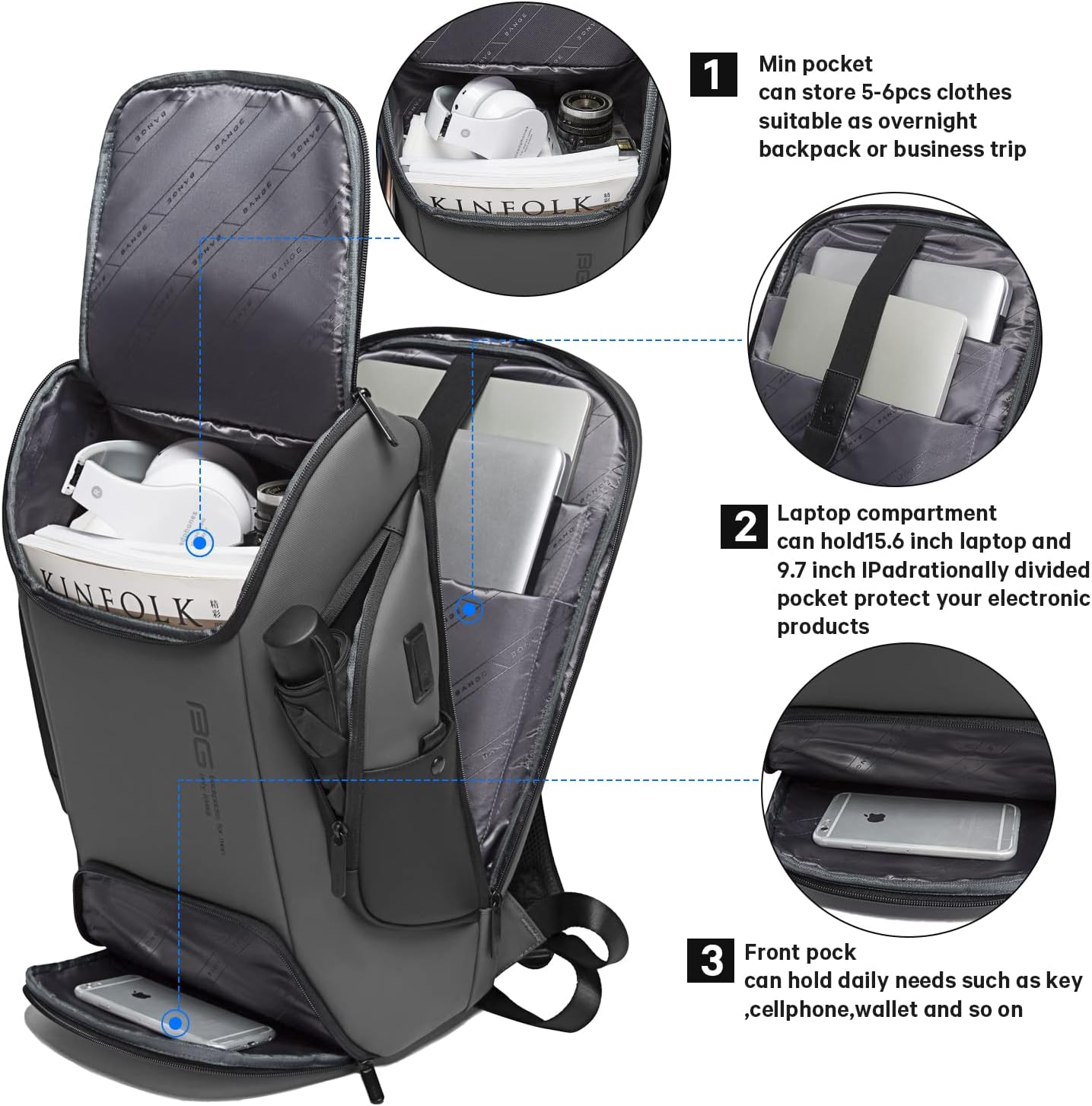 BANGE Business Laptop Smart backpack Can Hold 15.6 Inch Laptop Commute Backpack Carry on bag for