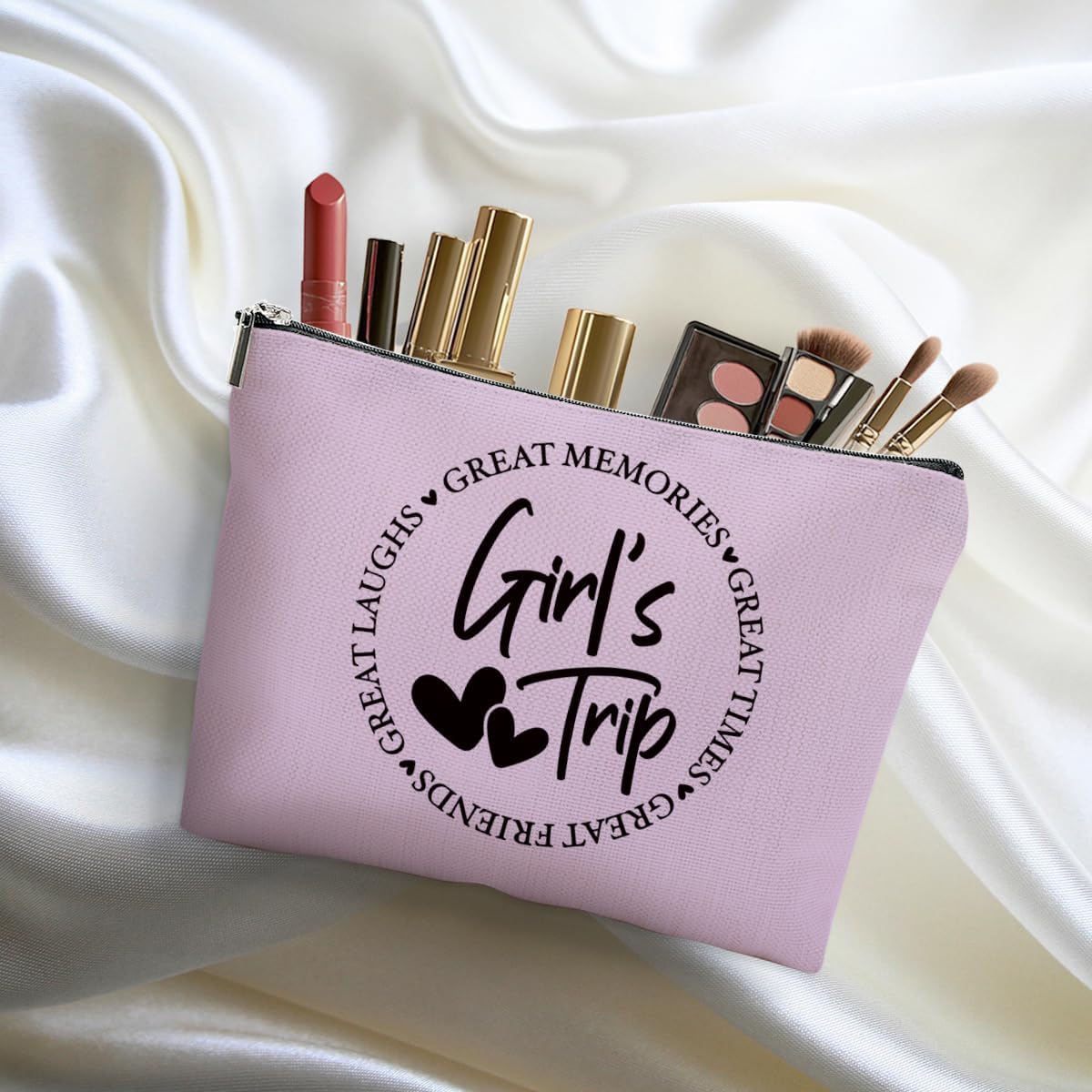 4Pcs Girls Trip Gifts Favors, 2025 Girls Weekend Gifts Makeup Bag, Bestie Gifts Weekend Bag Vacation Cosmetic Bag, Friendship Gifts for Women Best Friend BFF, Graduation Wedding Gifts Toiletry Bag