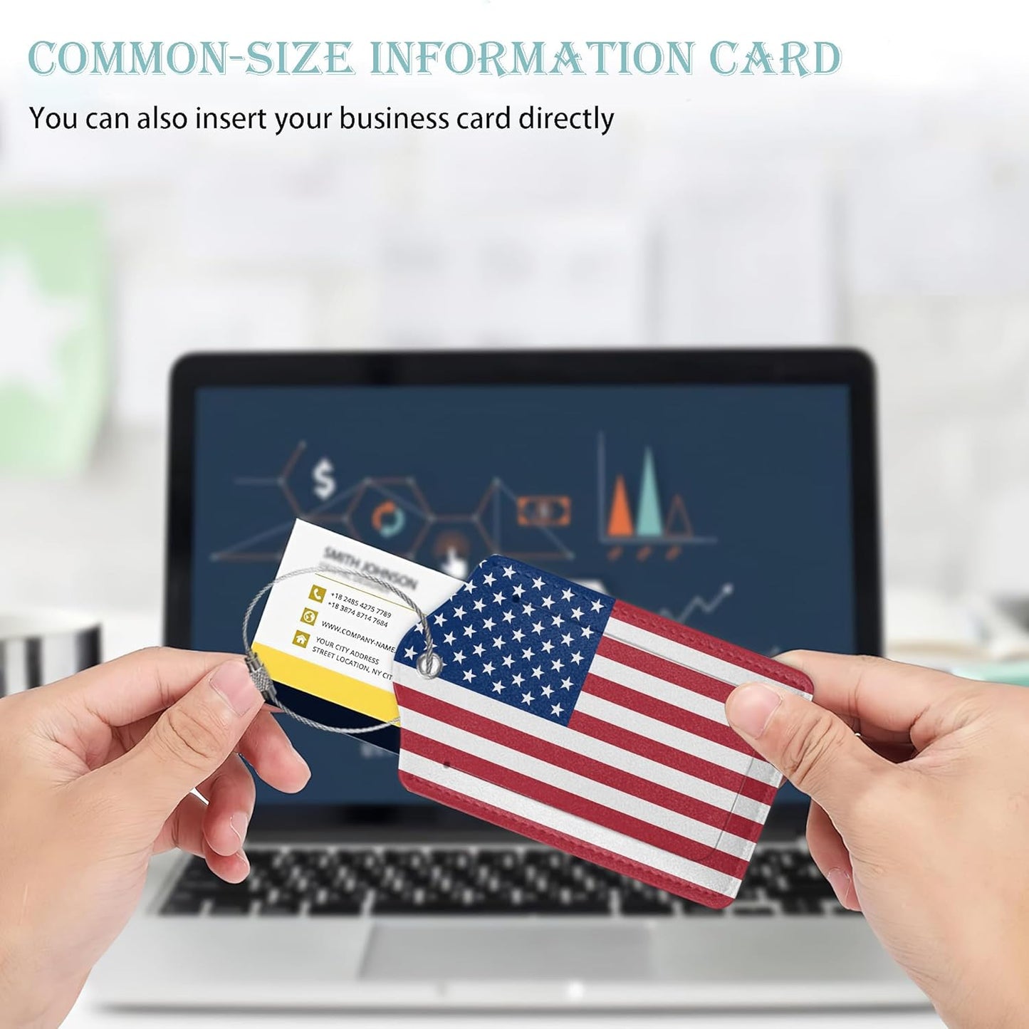 American Flag Luggage Tag, Luggage Tags of Set 2 Leather Identifiers Privacy Cover with Stainless Steel Loop for Women Men Travel Bag Suitcase