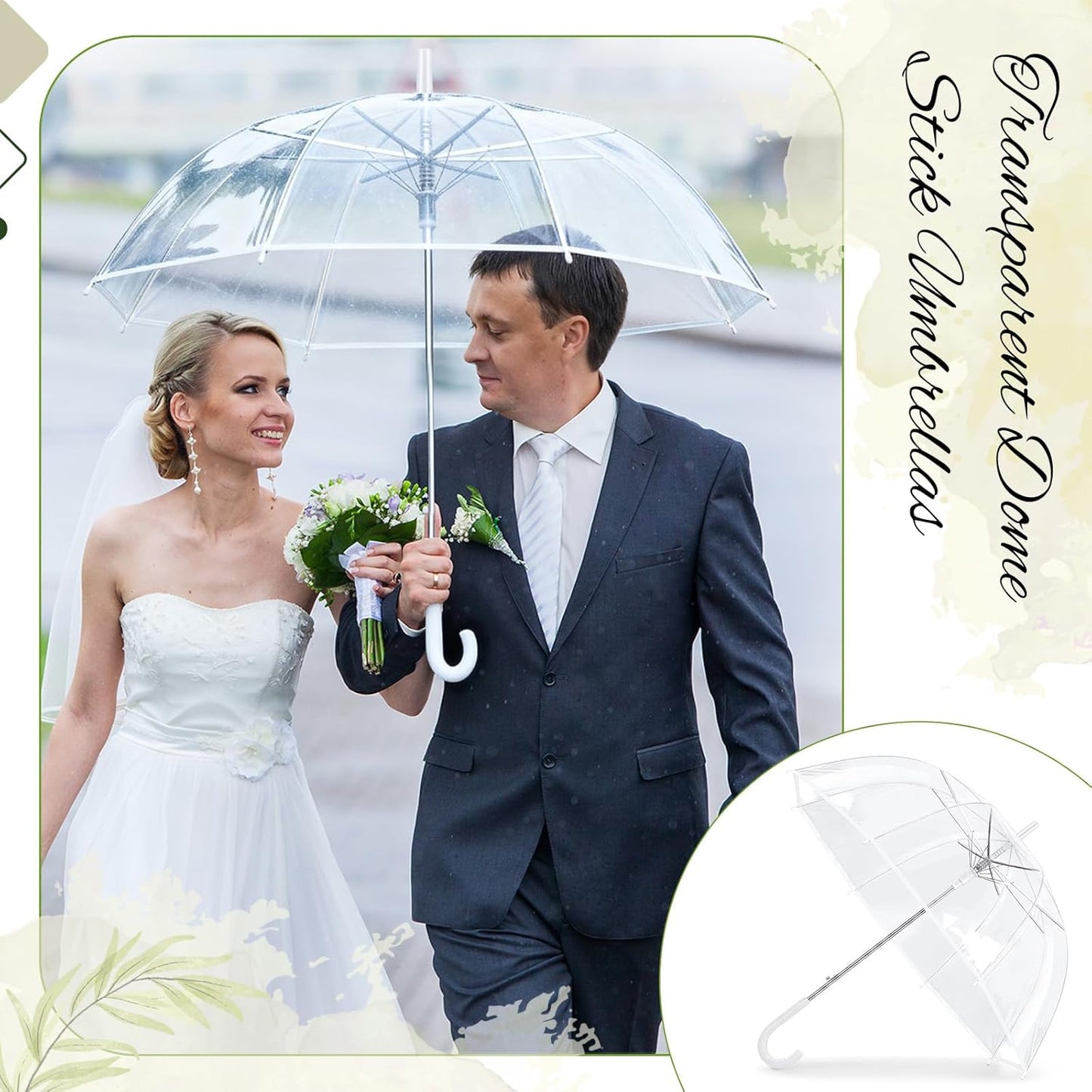 12 PCS Wedding Clear Umbrellas Bulk 47 Inch Large Transparent Bubble Umbrella Rain Windproof Dome Stick Umbrellas with J Hook Handle for Wedding Graduation Prom Bridal Party Outdoor Events Supplies