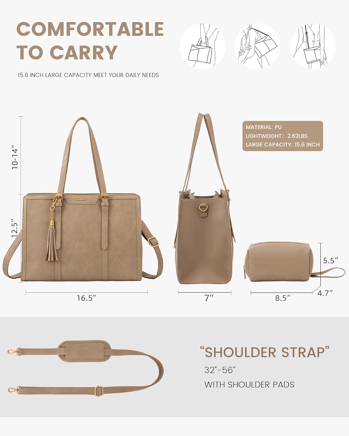LOVEVOOK Laptop Bag for Women Vintage Leather Work Tote 15.6 inch Large Capacity Computer bag with Clutch Purse for Office, Travel, School, Casual