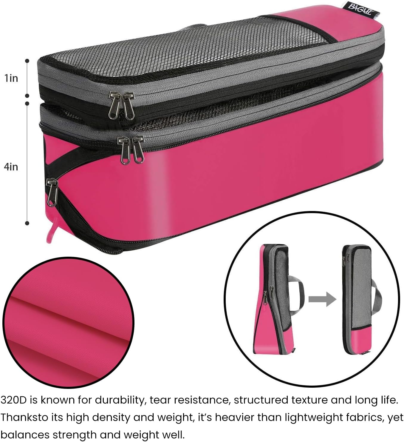 BAGAIL 4 Set/6 Set/8 Set Compression Packing Cubes Travel Accessories Expandable Packing Organizers (Half Mesh, 6-Fuchsia)