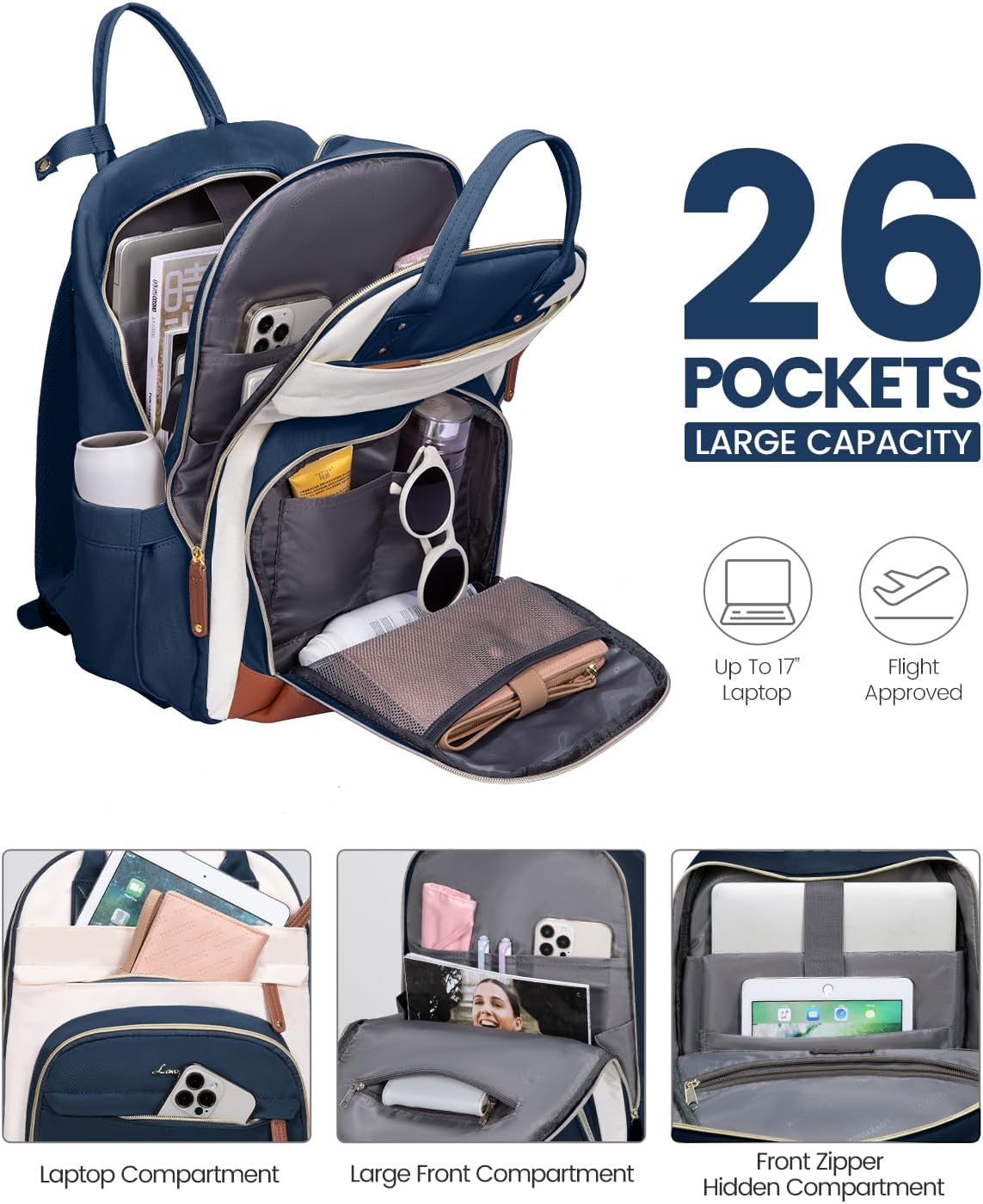 LOVEVOOK Backpack for Women,Laptop Backpack Women,Fits 17 Inch Laptop Bag,School Backpacks,Fashion Travel Work Anti-theft Bag,Waterproof Business Computer College Backpack Purse,Blue-green-Beige white