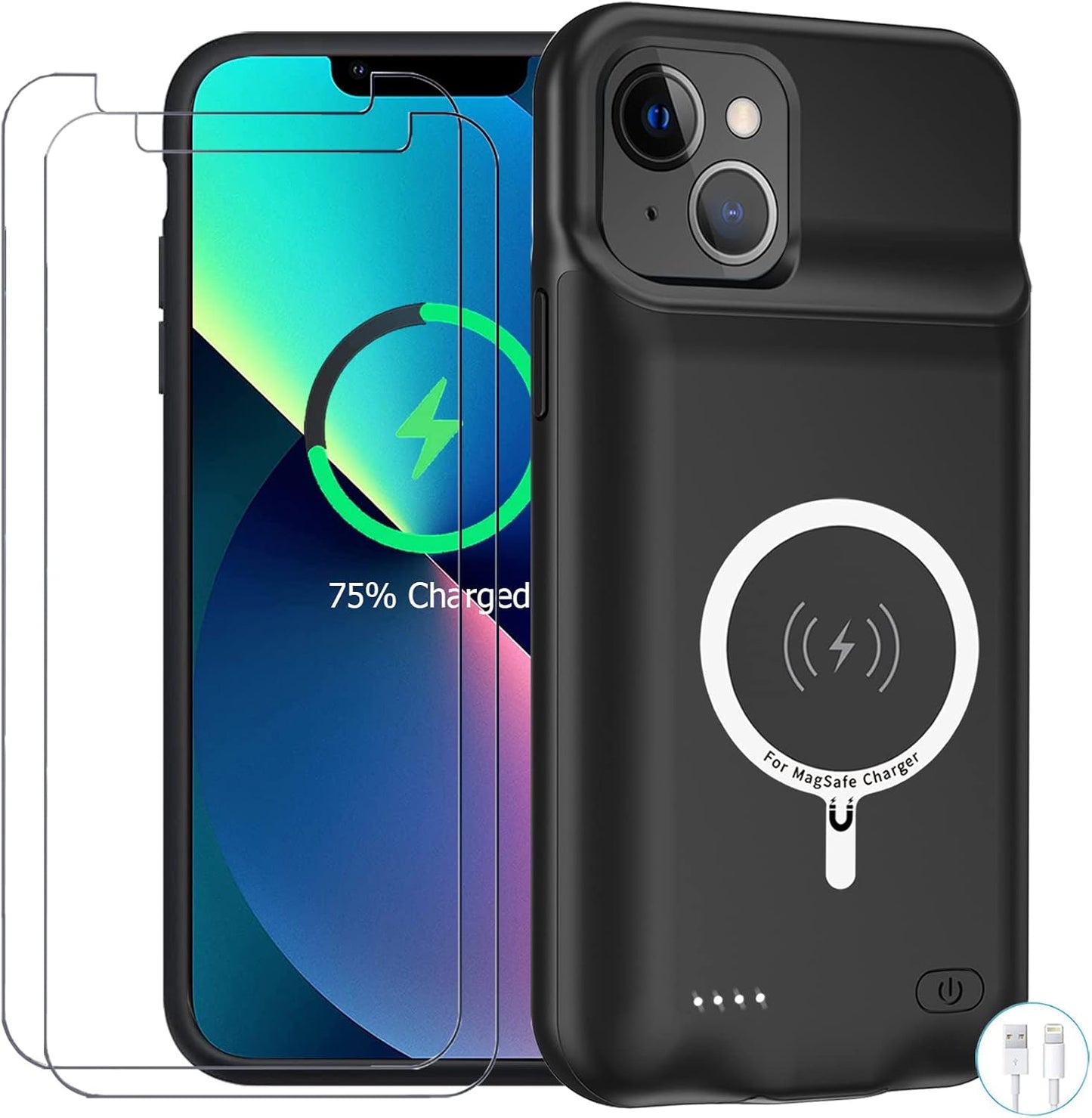 Battery Case for iPhone 13, Enhanced 10000mAh Portable Protective Smart Wireless Charging Case Support Carplay Compatible with iPhone 13 (6.1 inch) Rechargeable Extended Battery Charger Case (Black)