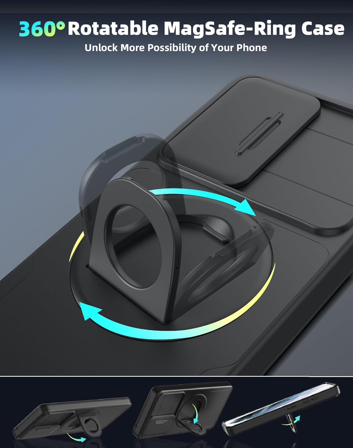 for Samsung Galaxy S21 Ultra Case Magnetic Compatible with MagSafe Wireless Charging,with Screen Protector,Built-in Stand Ring+Camera Cover Anti-Scratch Shockproof Heavy Duty Protection Black
