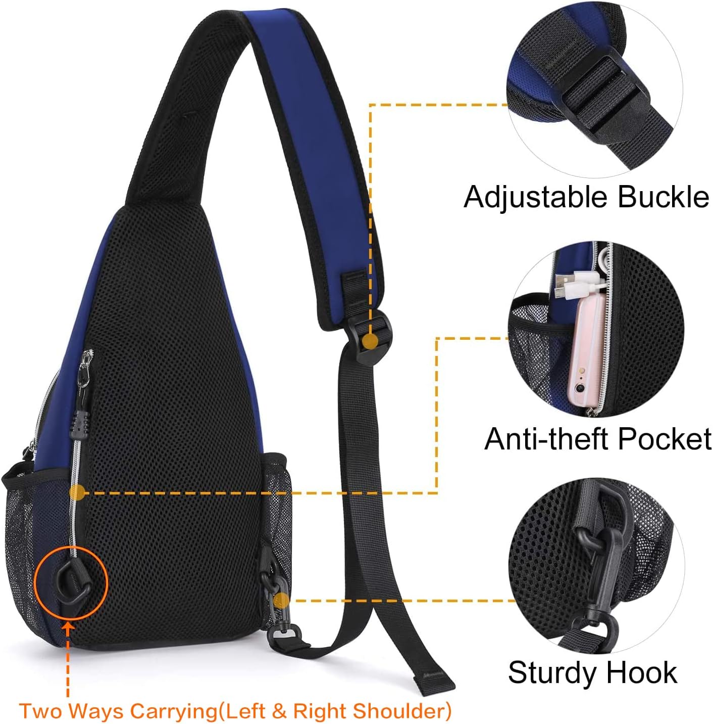 MOSISO Mini Sling Backpack,Small Hiking Daypack Travel Outdoor Casual Sports Bag, Royal Blue