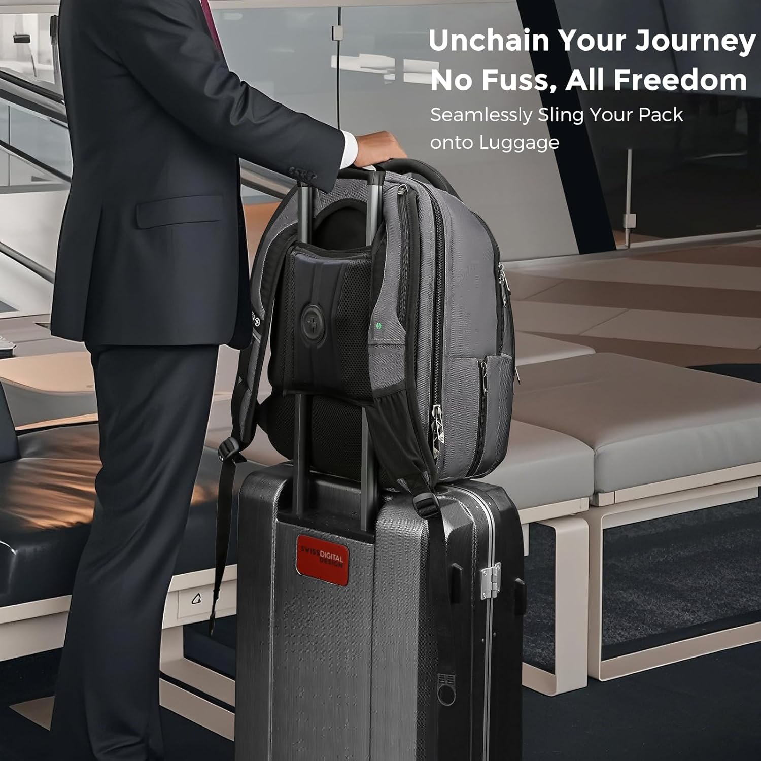 Swissdigital Design TSA Business Laptop Backpack For Men,Travel Backpack With USB Charging