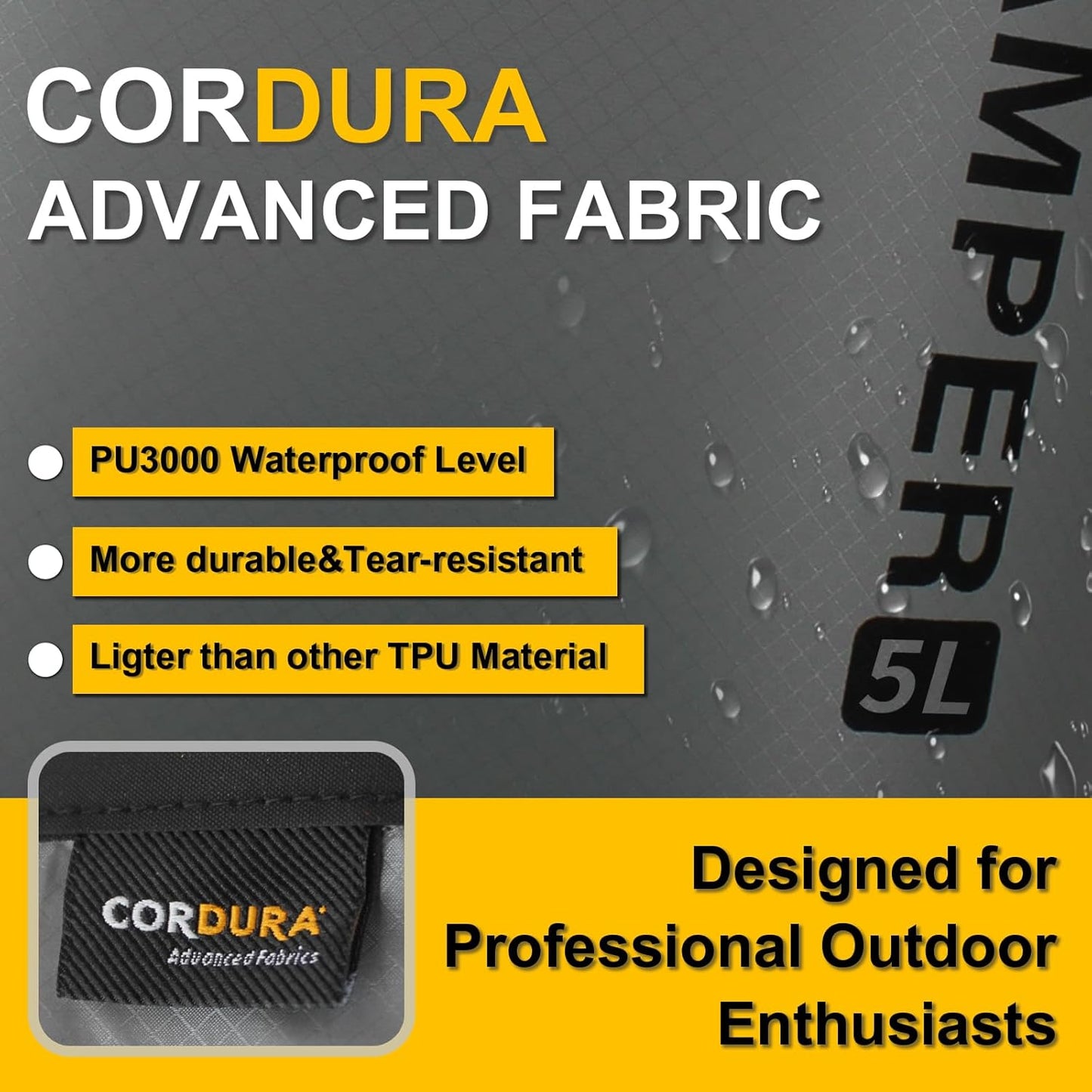 CORDURA Waterproof Dry Bag-Upgraded Tear-Resistant Roll Top Sack with Survival Whistle