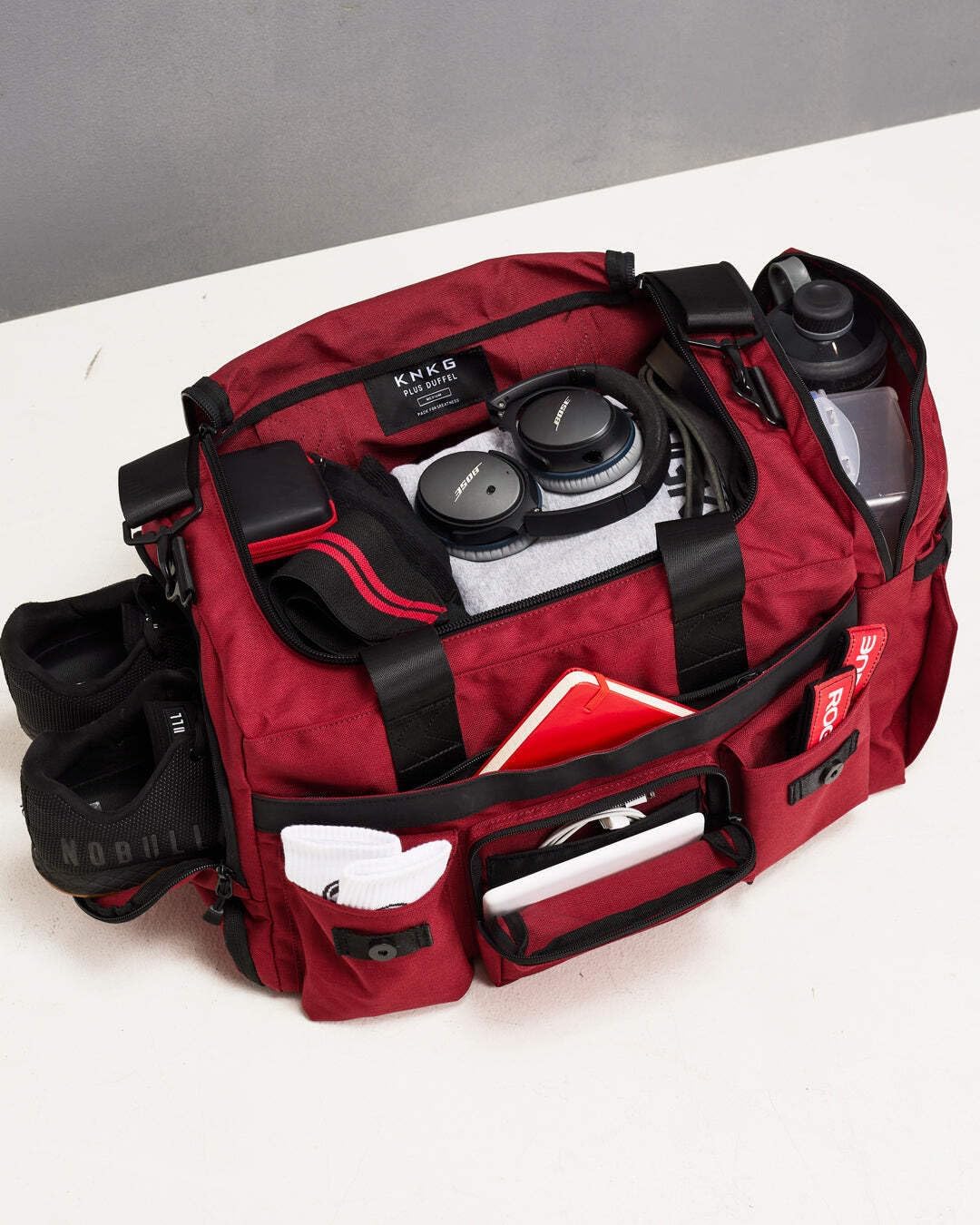 KNKG PLUS 63L Large Duffel Bag – Spacious, Durable Gym Bag with Dual Shoe Storage, Multiple Compartments & YKK Zippers for Fitness & Travel - Redwood (Redwood, Medium 45L)