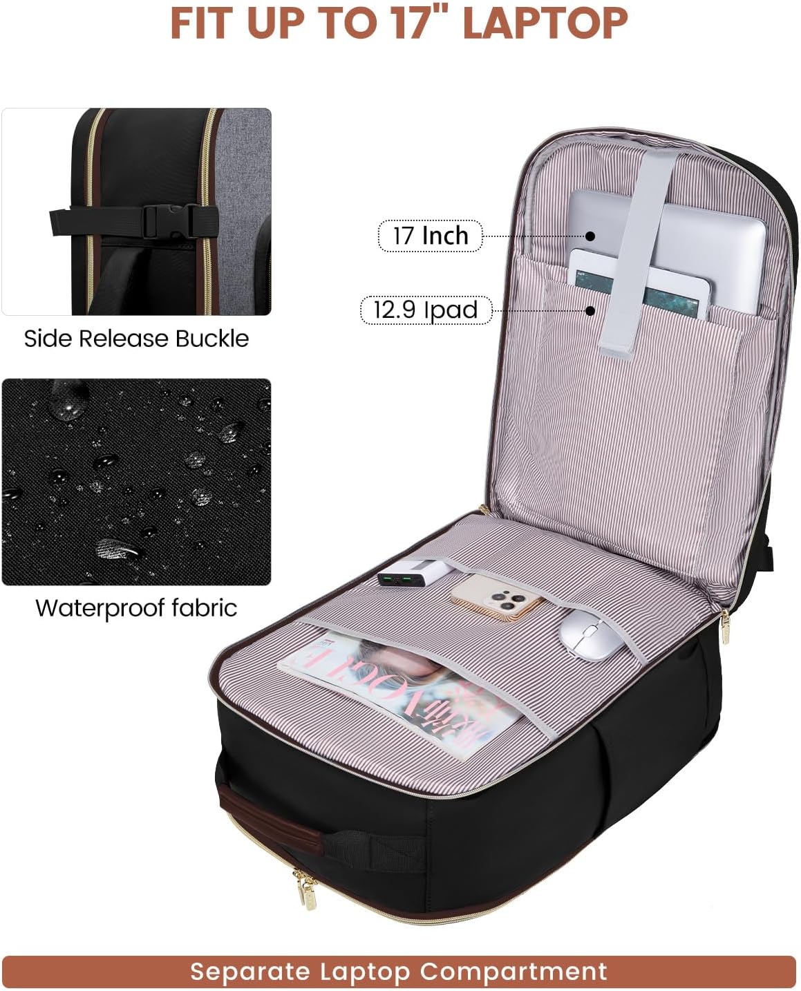 LOVEVOOK 56L Travel Backpack for Women & Men, Airline Approved Carry On Luggage with 3 Packing Cubes, TSA Overnight Bags, Waterproof Personal Item Bag, Weekender Essentials Backpacks fits 17" Laptop