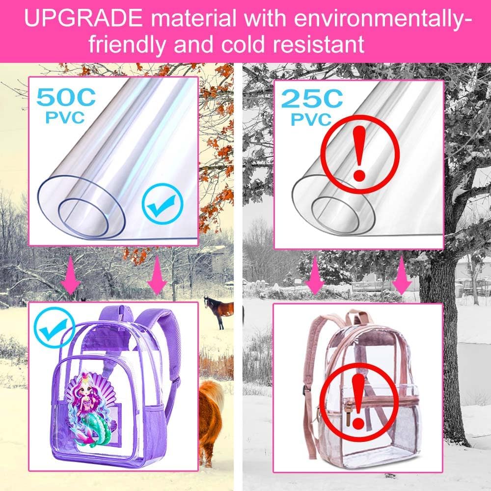 Clear Backpack for Girls and Boys, Kids Transparent Bookbag, 3PCS Cute See Through School Bag for Elementary Prechool