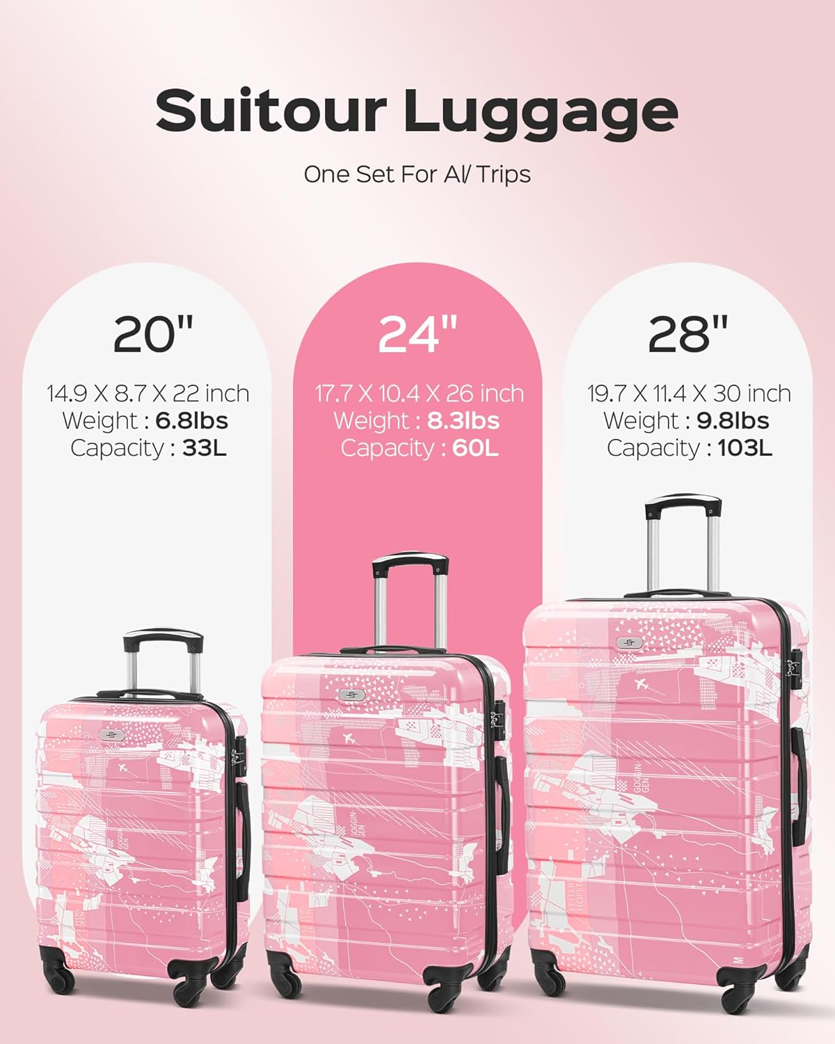 Suitour Luggage sets 2 piece,Hardside Lightweight Carry on Suitcase and 28 inch Luggage with Spinner Wheels Suitcase Set(20in/28in)