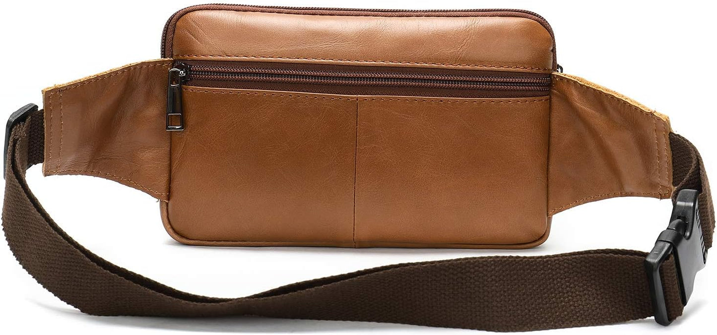 Fanny Pack for Men and Women, Leather Sling Waist Bag for Hiking Running Travel - Durable Cowhide Leather
