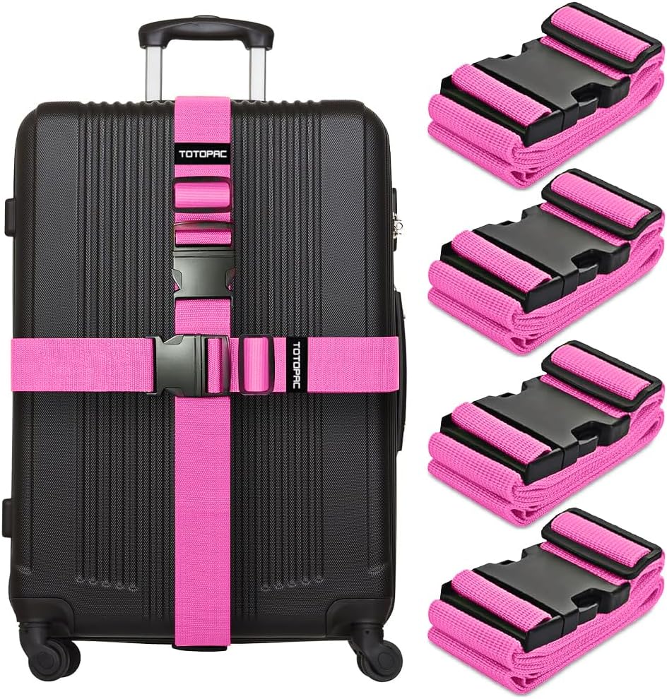 4 Pack Luggage Straps, Adjustable Suitcase Belts 72" x 2" with Quick Release Buckle, Durable Travel Accessories for Secure Luggage and Easy Identification (Pink)
