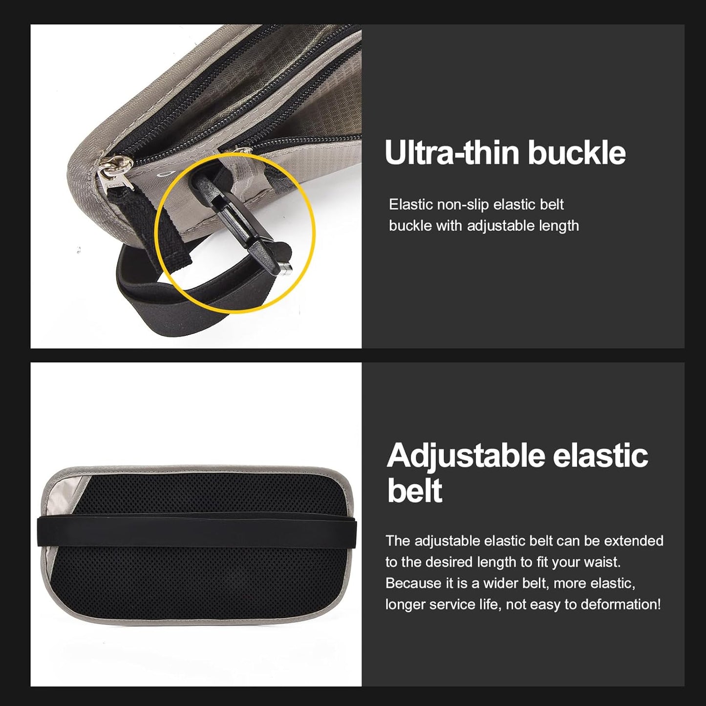 Unisex Money Belt with RFID Blocking Sleeves, Slim Passport Holder RFID Blocking Travel Essentials, Waist Pouch to Protect Cash, Light Grey & 6 Sleeves