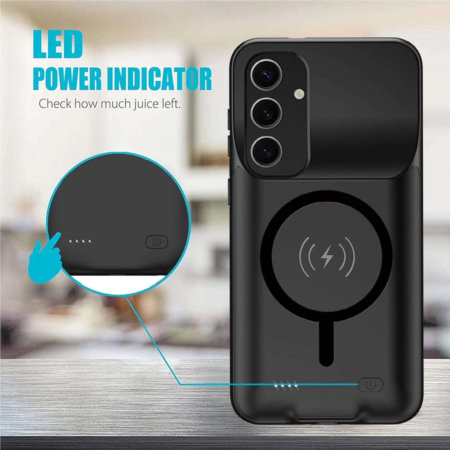 Battery Case for Galaxy S25, 10000mAh High Capacity Portable Charger Case Rechargeable Smart Battery Pack Compatible with Galaxy S25 6.2 inch Charging Case Support Wireless & Carplay-Black