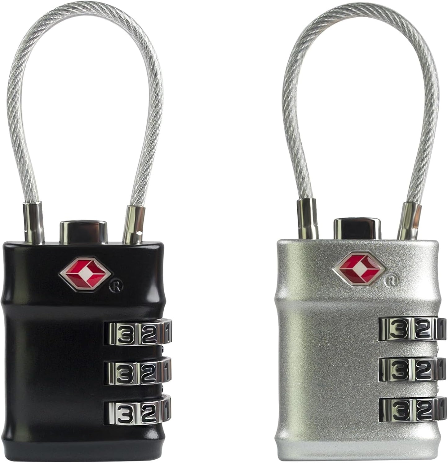 Luggage Locks TSA Approved, Small Padlock Combination with Cable, TSA Locks for Luggage, Combo Padlock with Code, for Travel Suitcase, Gym Locker, Gun Case, Backpack Zipper (Black+Silver)