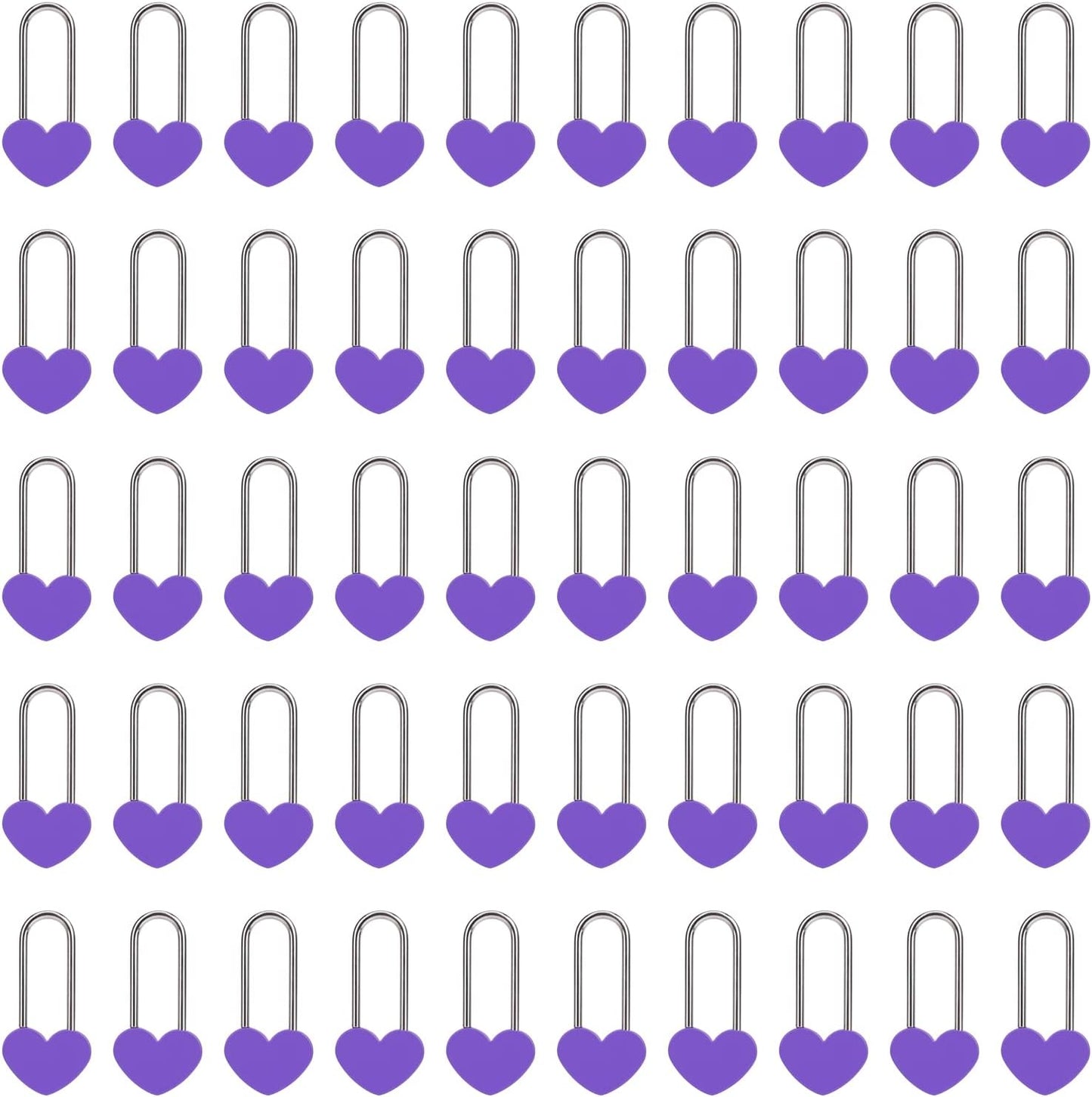 50 PCS Love Lock Heart Padlock, Purple Single Heart Wish Lock for Lovers Wedding, Bridge, Anniversary, Travel, Wish Day(No Key)