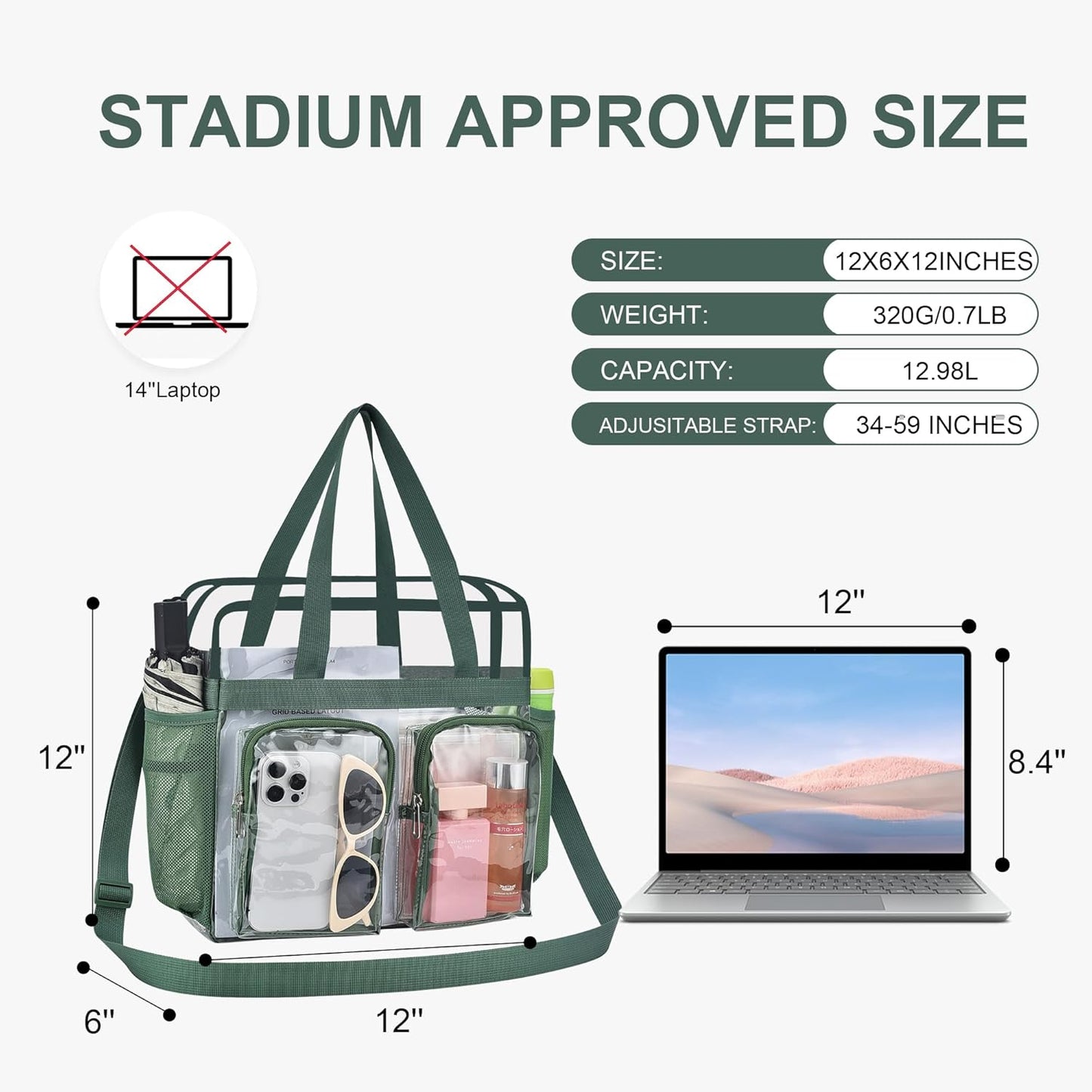 Oraben Clear Bag for Stadium Events 12x6x12 Clear Tote Bag for Women Transparent Lunch Bag for Work Sports Concert