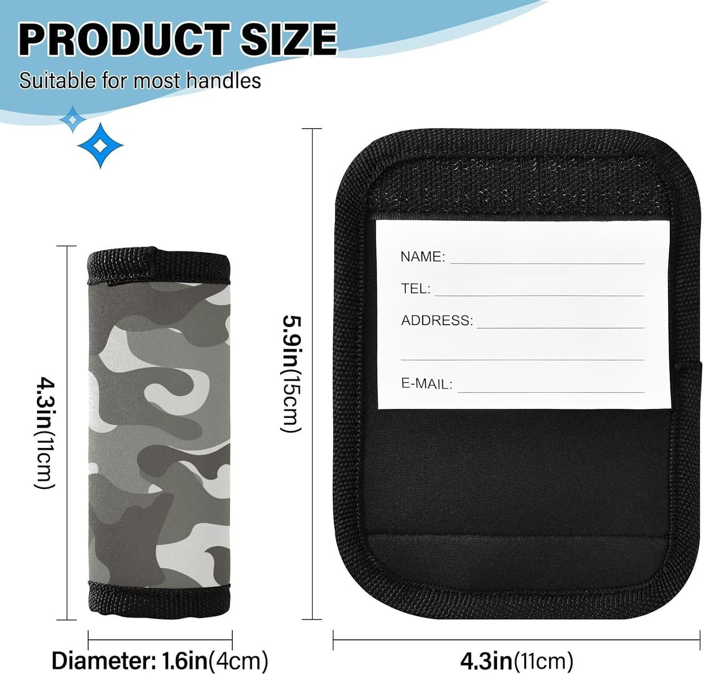 Light Black Camouflage 4 Pack Luggage Handle Wraps Covers for Suitcase Identifiers Bag Tags Travel Accessories