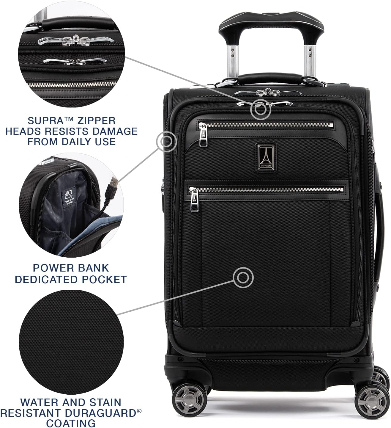 Travelpro Platinum Elite Softside Expandable Carry on Luggage, 8 Wheel Spinner Suitcase, USB Port