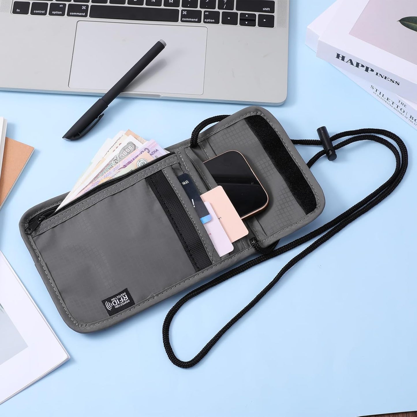 RFID Blocking Passport Holder Travel Neck Wallet Neck Pouch Family Passport Holder Organizer Case Security Lightweight Travel Wallet for Women Men