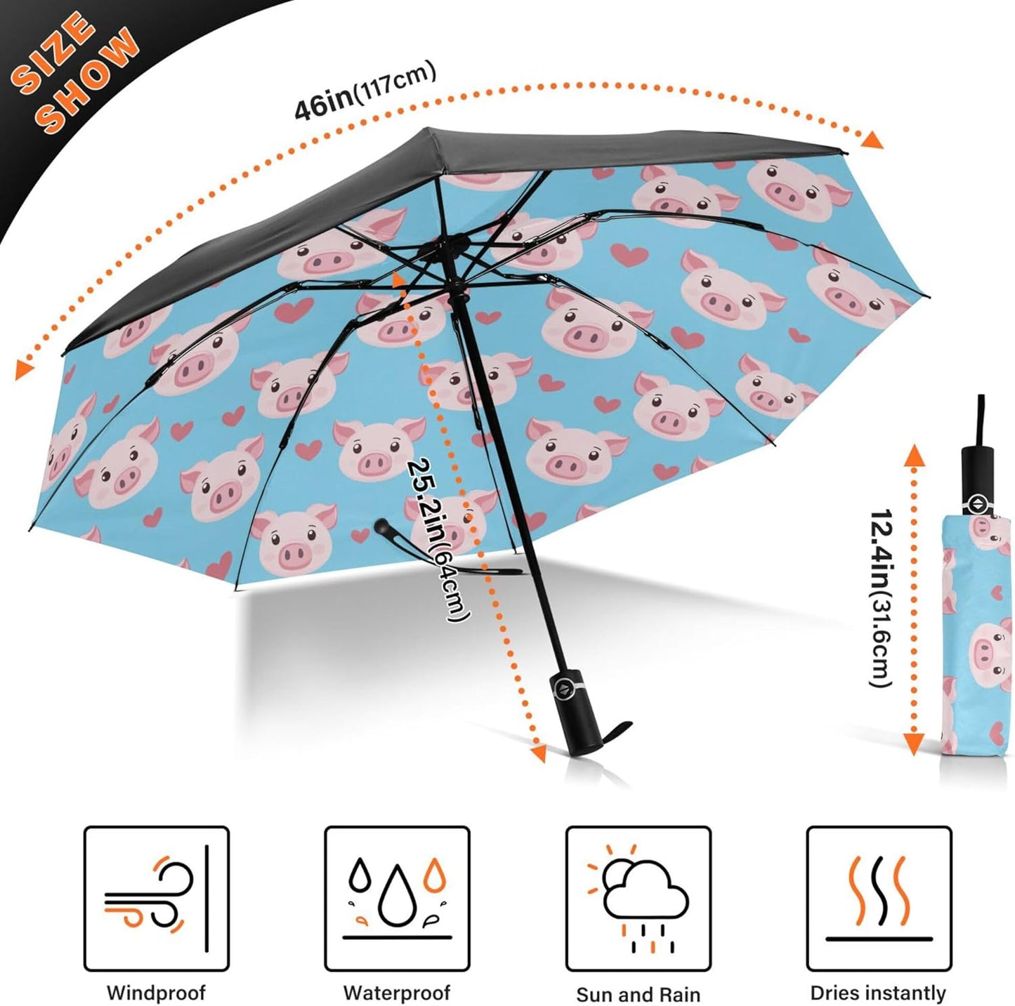 Automatic Folding Umbrella Windproof Strong, UV Protection Compact Black Gothic Moon Spider Webs and Bats Sun Rain Sun Rain Travel Umbrellas for Women Men