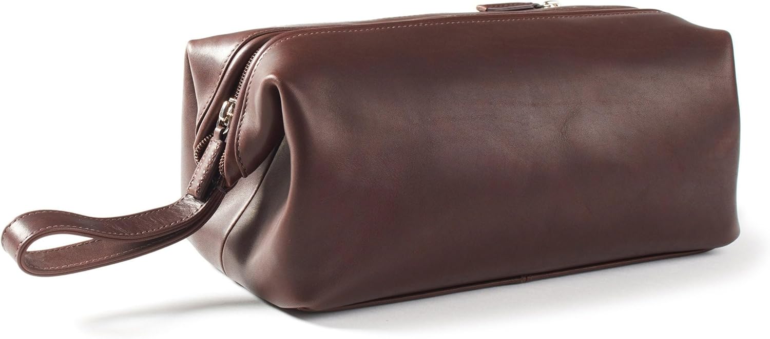 Leatherology Premium Mahogany Framed Toiletry Bag - Wide-mouth zippered opening, interior and