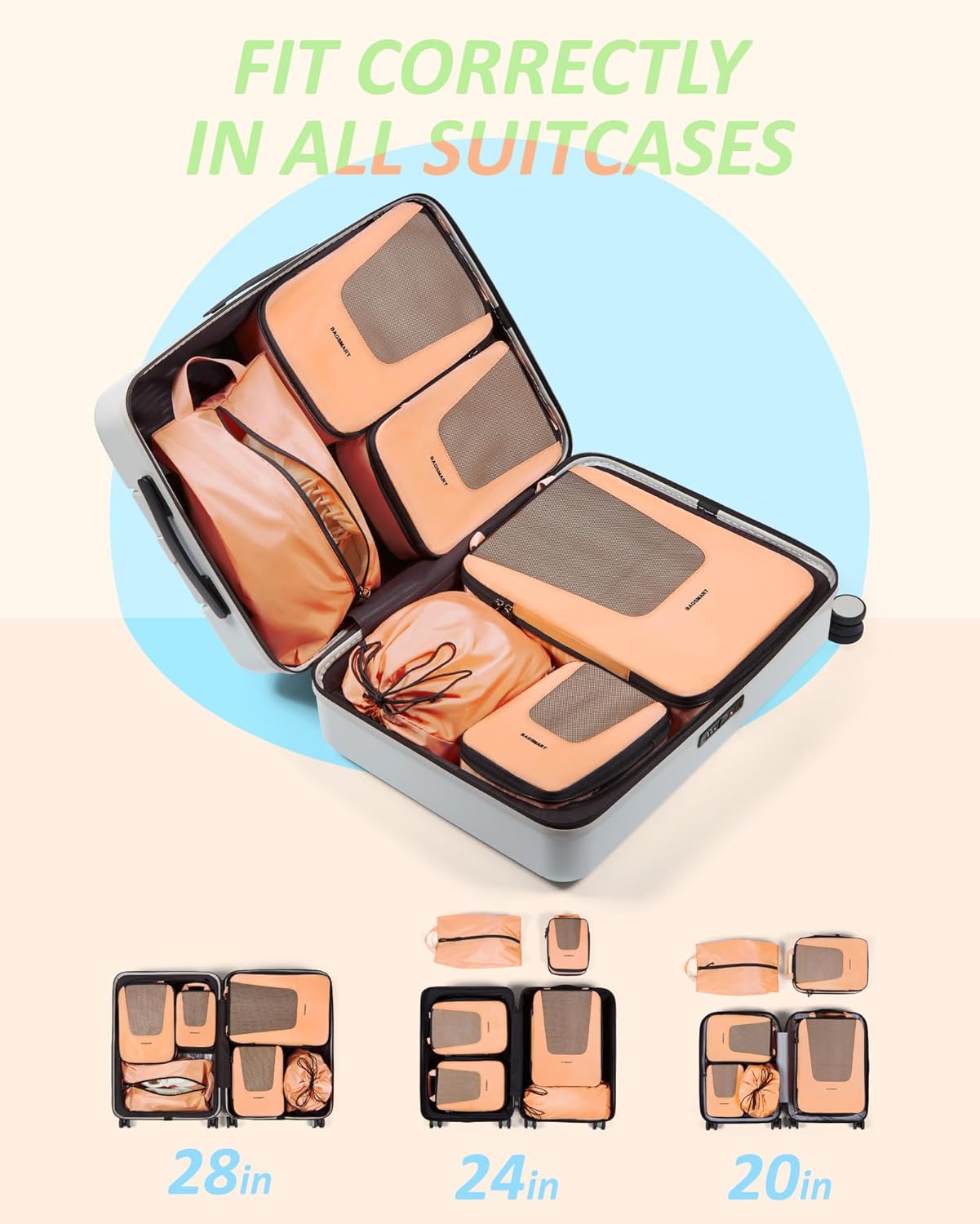 BAGSMART Compression Packing Cubes for Travel, 6 Set/5 Set/4 Set, Compression Suitcase Organizer Bags Set for Suitcases Travel Essentials, Lightweight Packing Organizers