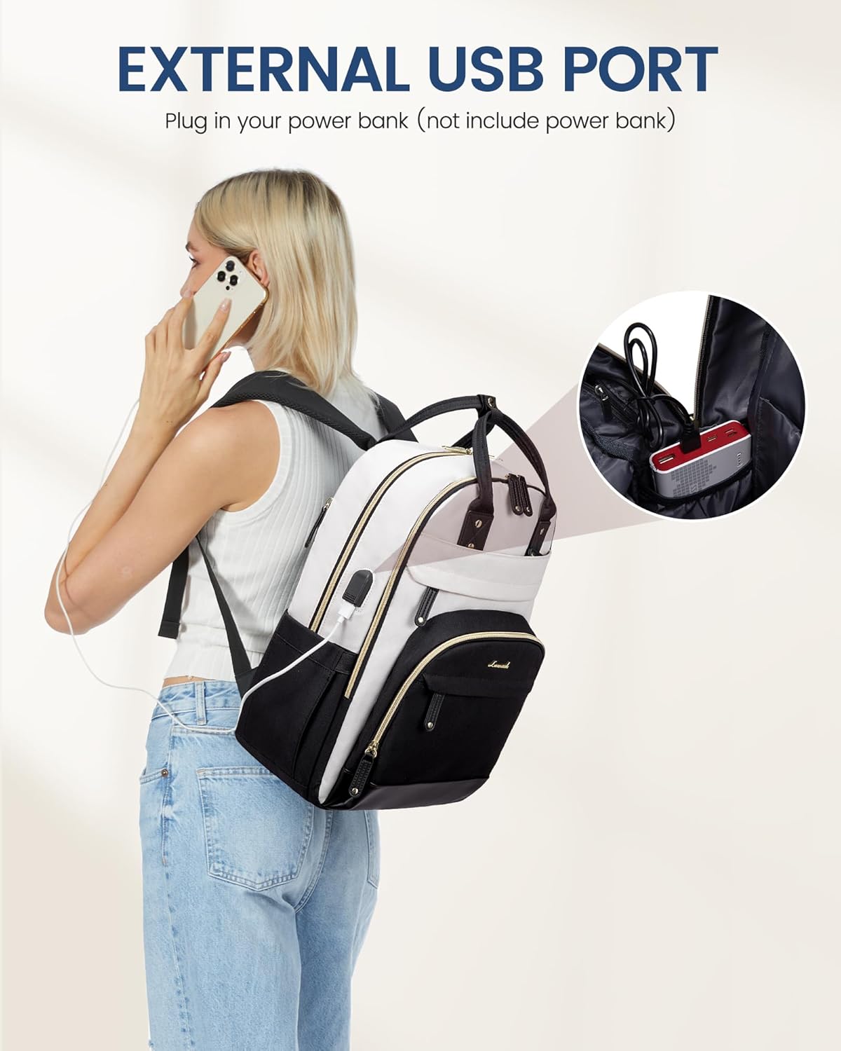 LOVEVOOK Backpack for Women,Laptop Backpack Women,Fits 15.6 Inch Laptop Bag,School Backpacks,Fashion Travel Work Anti-theft Bag,Waterproof Business Computer College Backpack Purse,Black-Off-white
