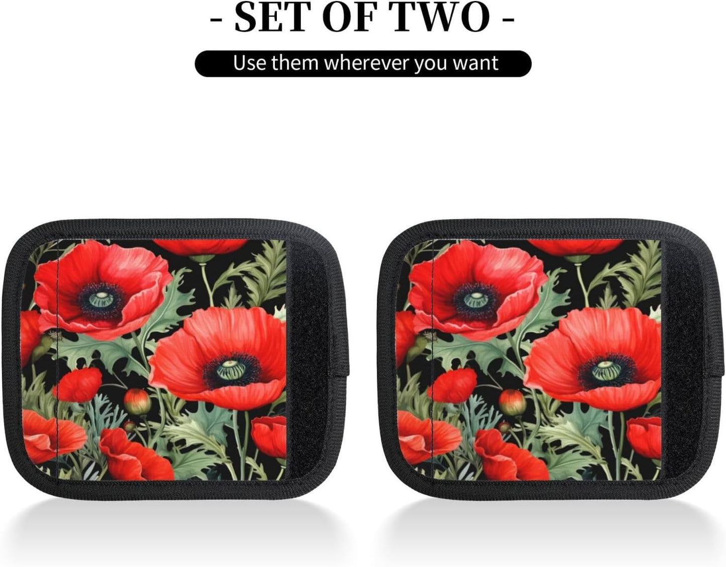 Luggage Handle Wraps Red Poppy Flowers Pattern Luggage Identifiers Soft Neoprene Luggage Handle Wraps For Suitcase Trolley Handle Grip Cover 2 Pack Luggage Tags