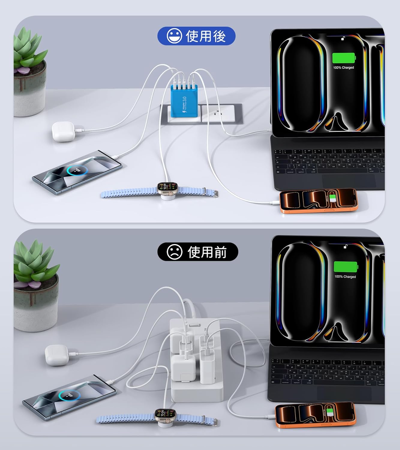 [2-Pack] USB C Wall Charger, 60W USB C Charger Block 5-Port PD Fast Charging Blocks,2USB C+3USB A Multiport Plug,Type C Power Adapter Brick Cube for iPhone17/16/15/14/Pro,iPad,Samsung,for Switch（Blue）