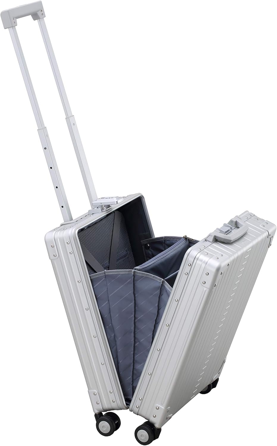 All-Aluminum 21" Vertical Carry-On Business Briefcase, TSA-Approved Hardshell Case, Spinner Wheels, Laptop Compartment, Aluminum Frame Cabin Bag for Travel & Business, Durable & Sleek (Platinum)