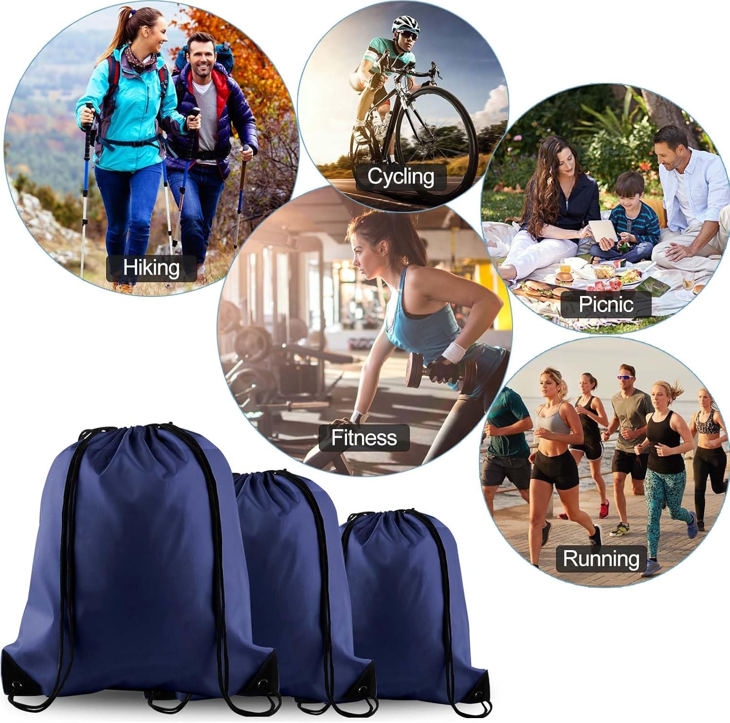PLULON 15 Pcs Navy Blue Drawstring Bags Drawstring Backpack Bulk, String Backpack Cinch Sack Sport